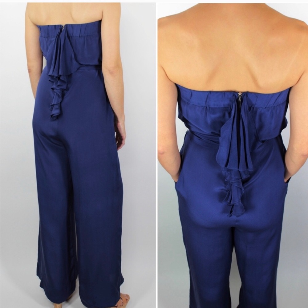Silk Strapless Blouson Ruffle Bow Jumpsuit - Picture 5 of 6